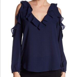 BB Dakota Navy Blue Ruffle Blouse